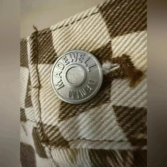 Madewell Brown Checker Daisy Print Mini Denim Skirt 70s Retro Vintage - NWT - Picture 2 of 9